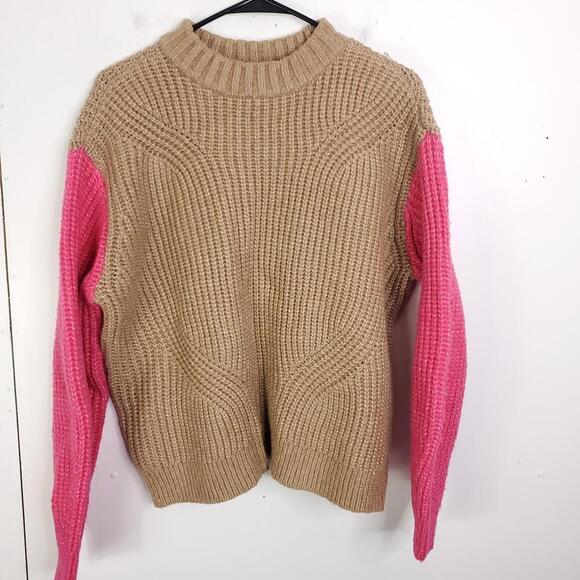 Nine West Sweater WOmens L Colorblock Pink Arms Chunky Knit Crewneck Casual - Picture 1 of 9